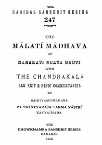 The Malati Madhava of Mahakavi Bhava Bhuti